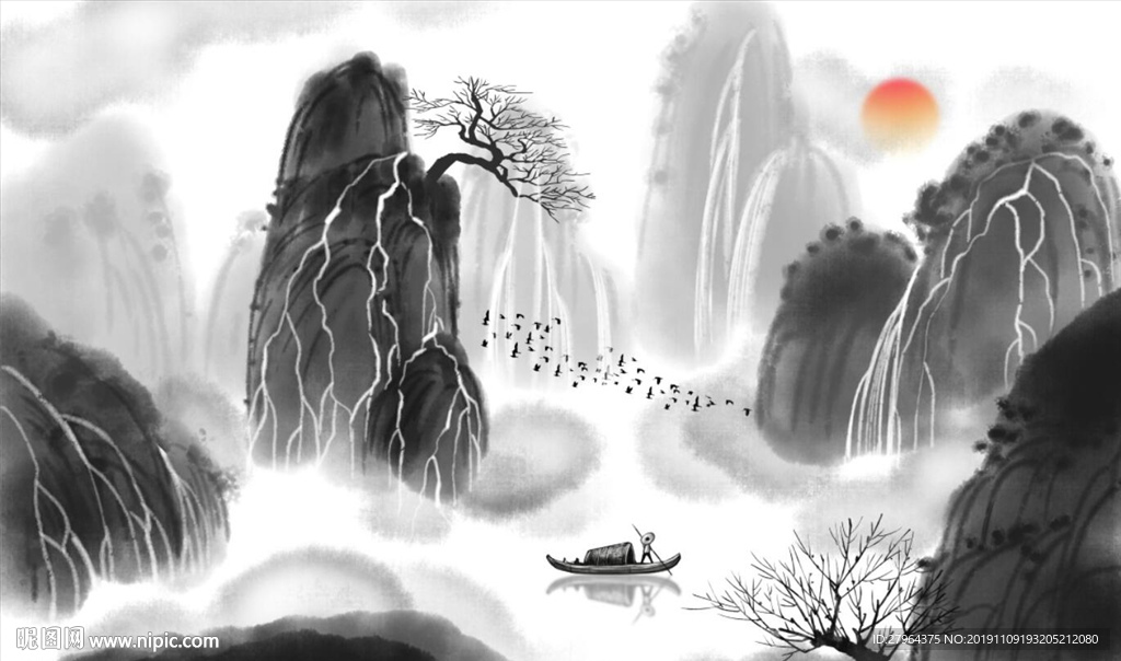 新中式水墨山水背景墙