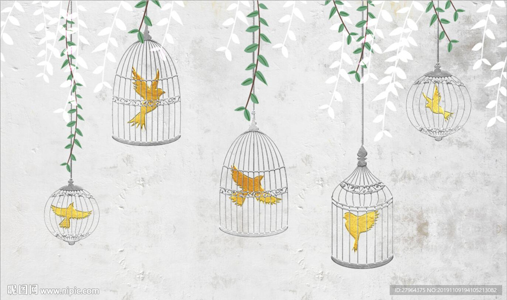 简约质感鸟笼飞鸟电视背景墙
