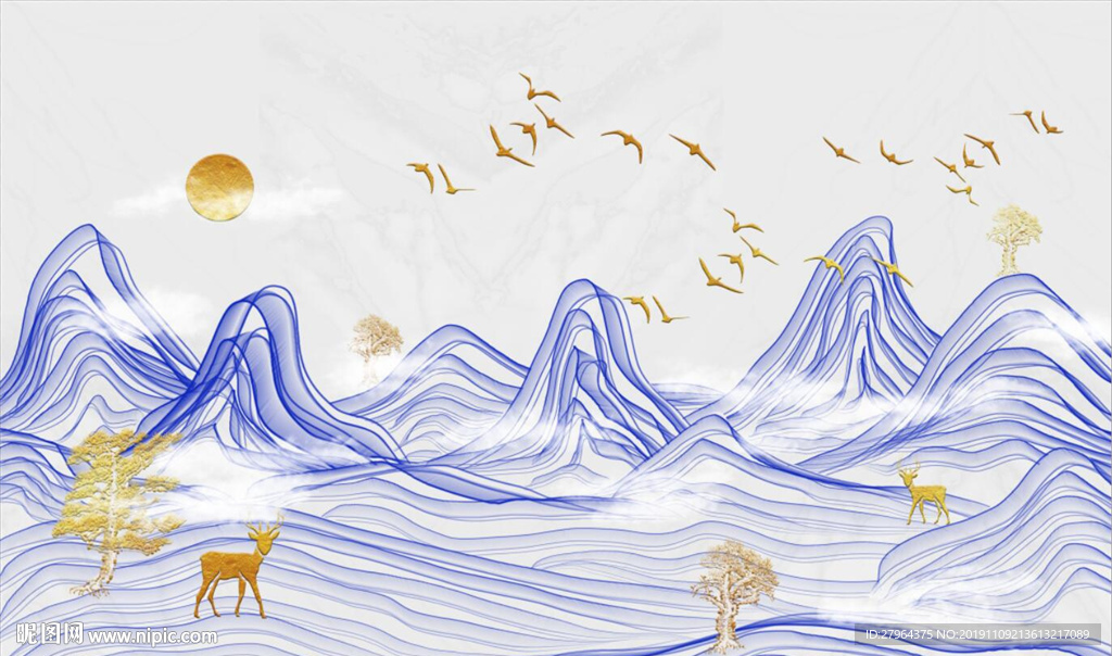 新中式抽象山水电视背景墙