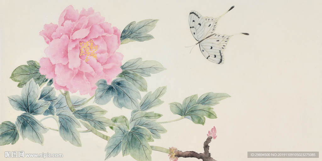 装饰画古典牡丹蝴蝶工笔水墨