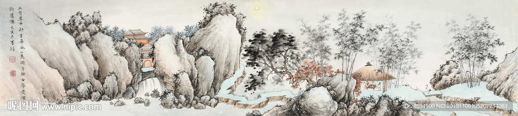 装饰画横版古典山水松竹水墨