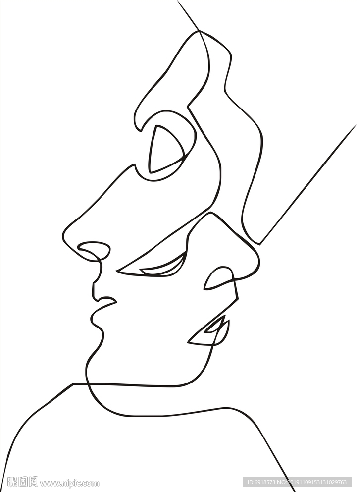 线条画 抽象画 接吻男女