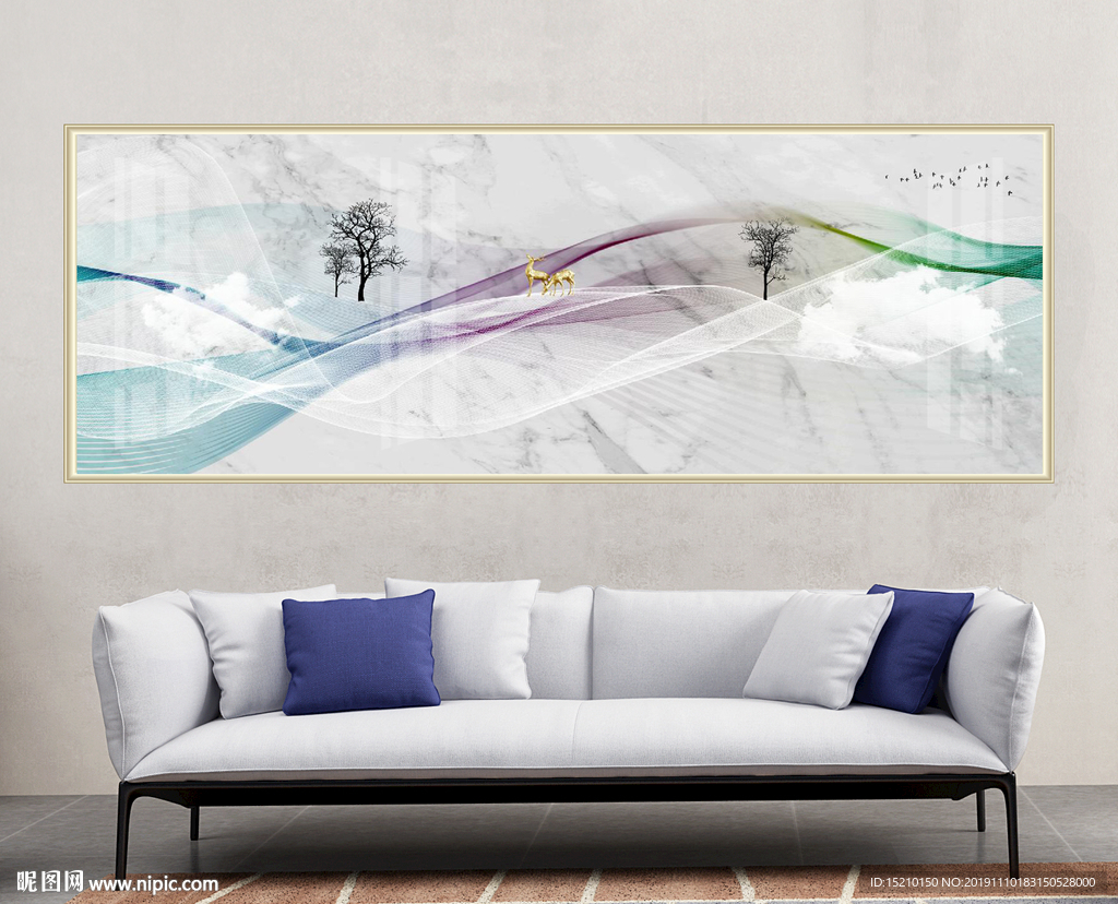 大理石抽象树线条装饰画