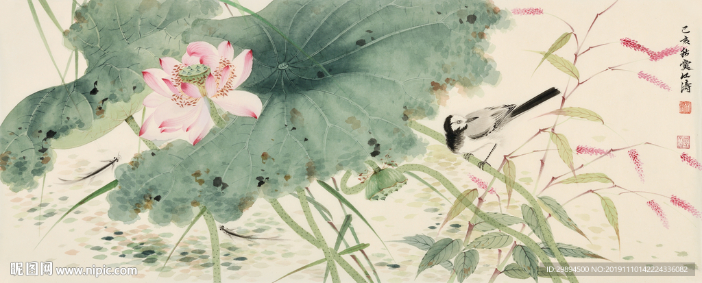 装饰画古典荷花荷叶水墨画