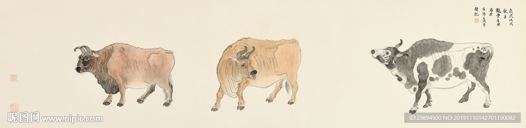 装饰画古典五牛图