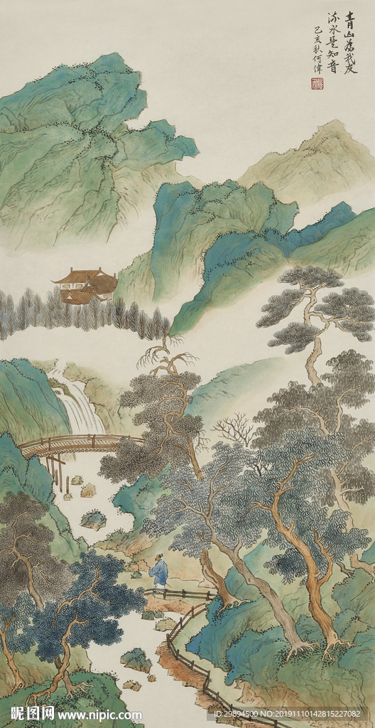 装饰画古典山水探友水墨