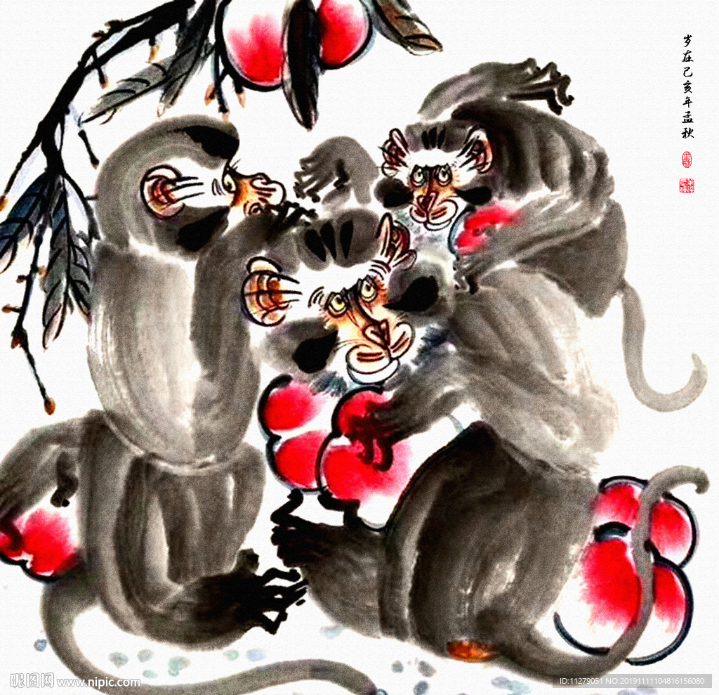 猴子水墨画