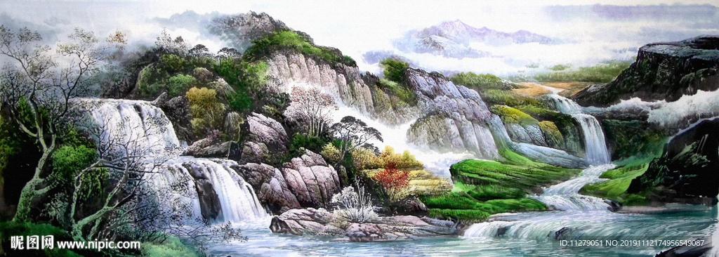 流水生财山水画