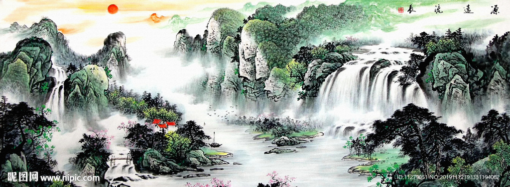 聚宝盆山水画