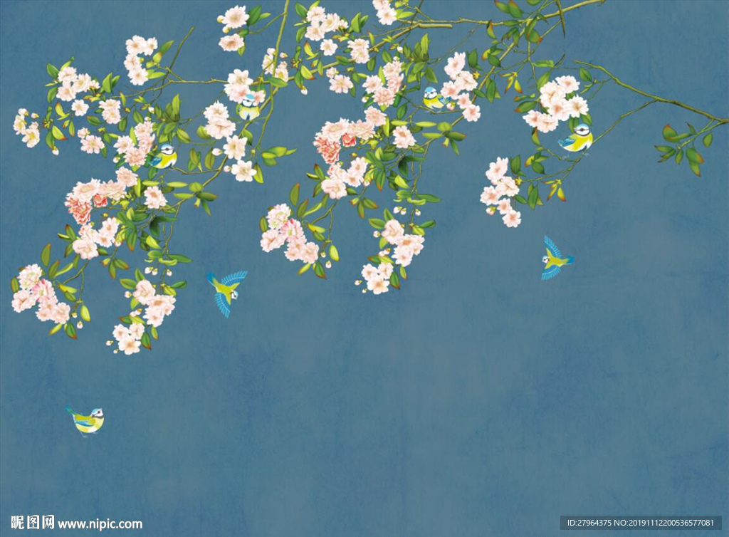 中式玉兰花鸟背景墙