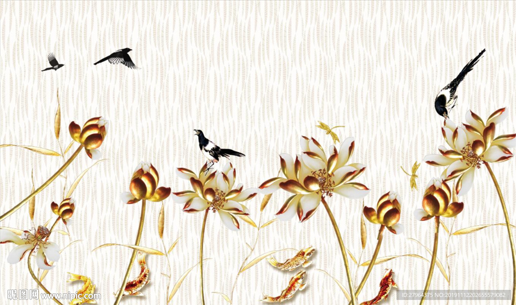 简约现代立体荷花电视背景墙