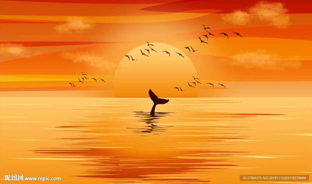 现代简约夕阳大海电视背景墙