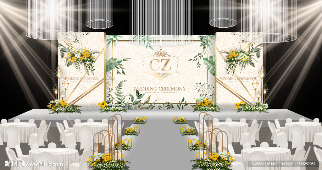 香槟色热带植物Ins婚礼舞台