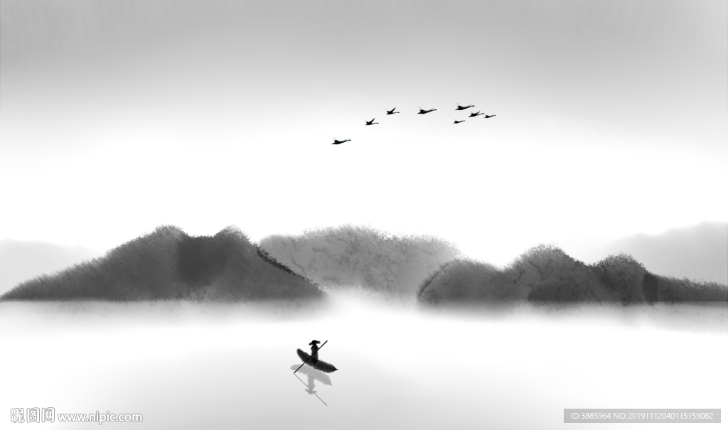 东江湖水墨画图片