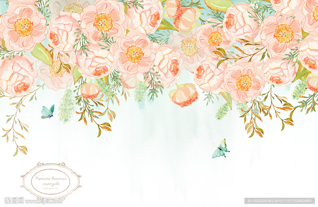 美式田园花卉热带清新背景墙壁画