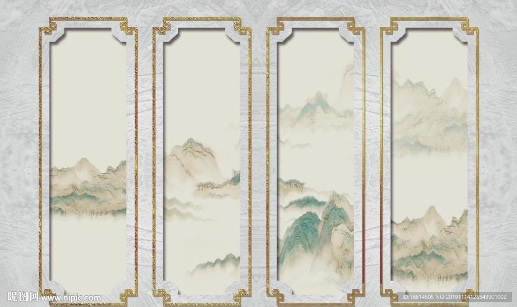 水墨山水新中式客厅背景墙