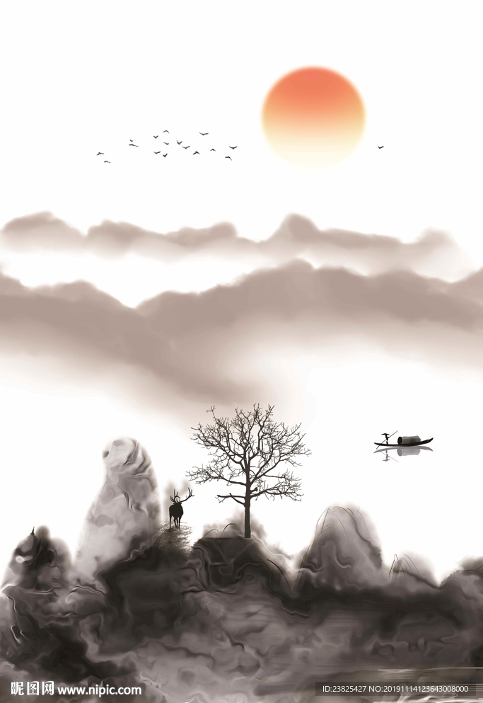 新中式抽象水墨山水意境风景画