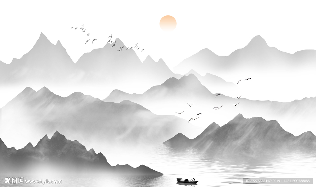 山水背景墙 山水壁画