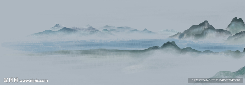高清手绘水墨山水画