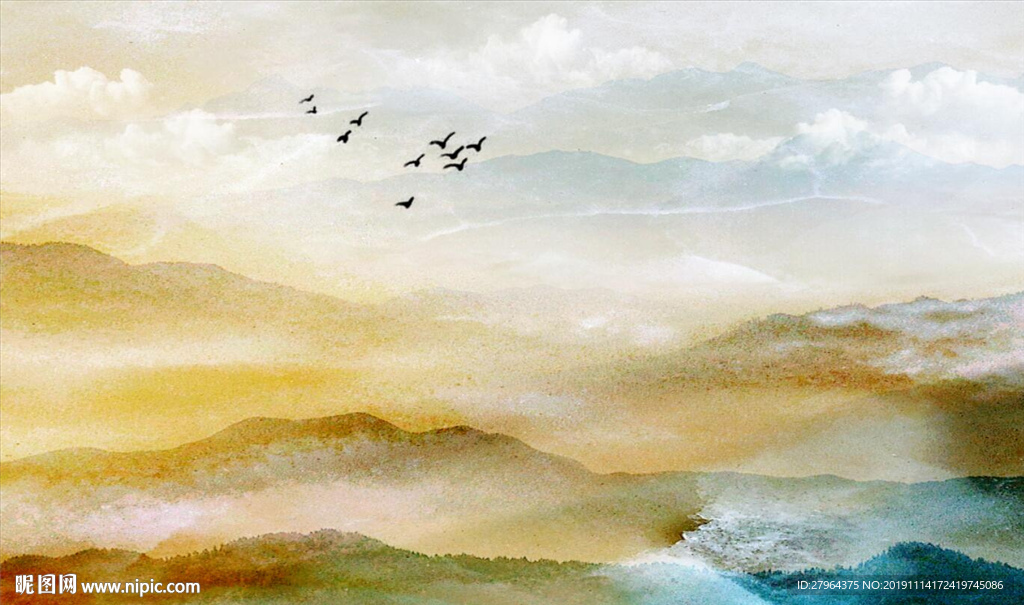 新中式抽象3D大理石纹山水背景