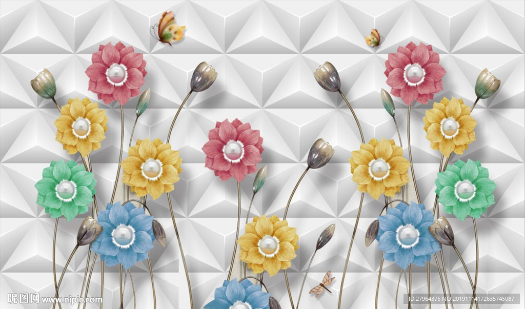 现代温馨3D立体花朵电视背墙