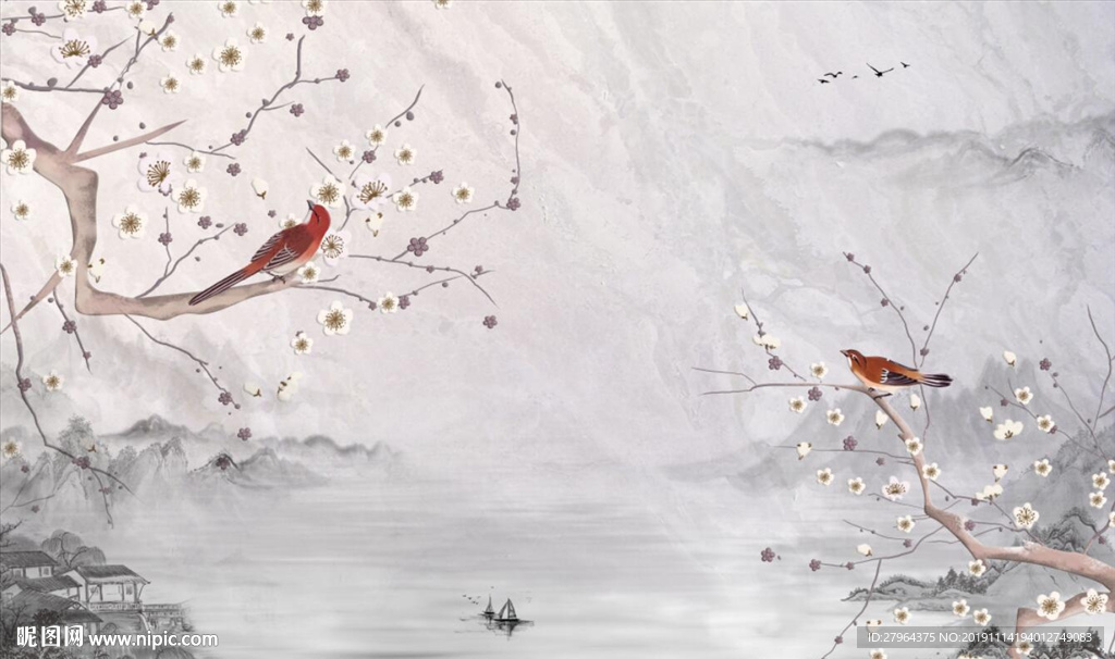 中式山水大理石客厅电视背景墙