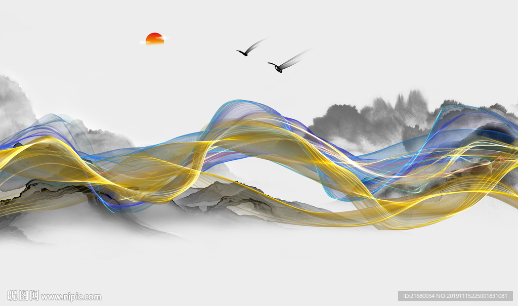 新中式山水抽象背景墙