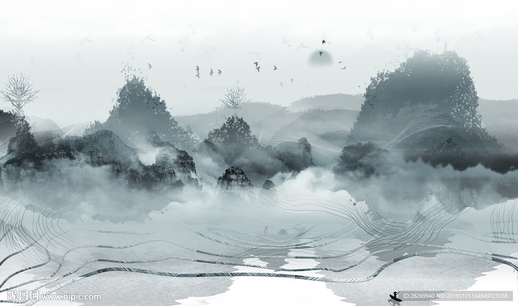 黑白山水画
