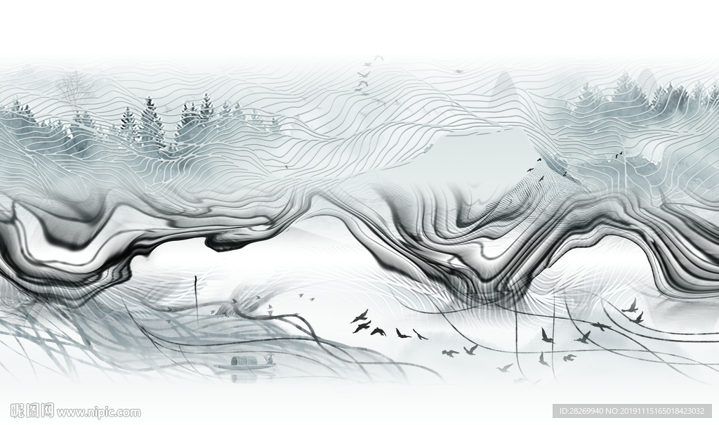 黑白山水画