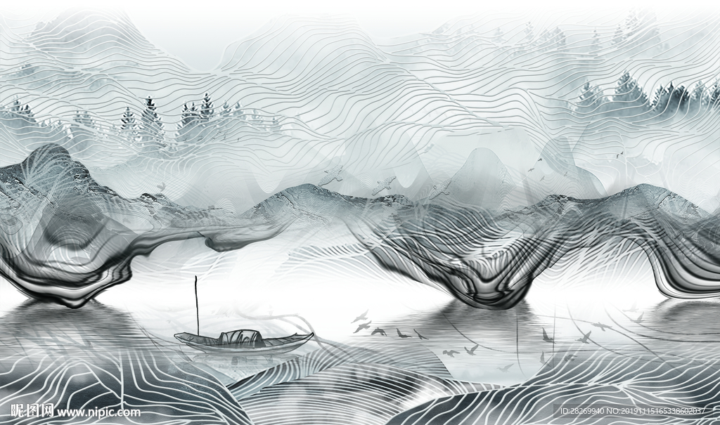 黑白山水画