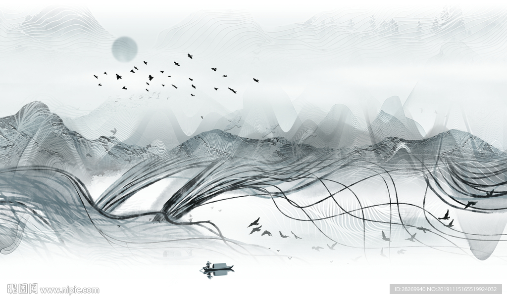 黑白山水画