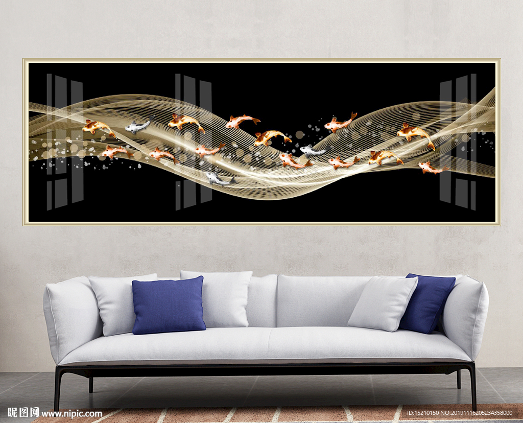 金色线条鲤鱼装饰画