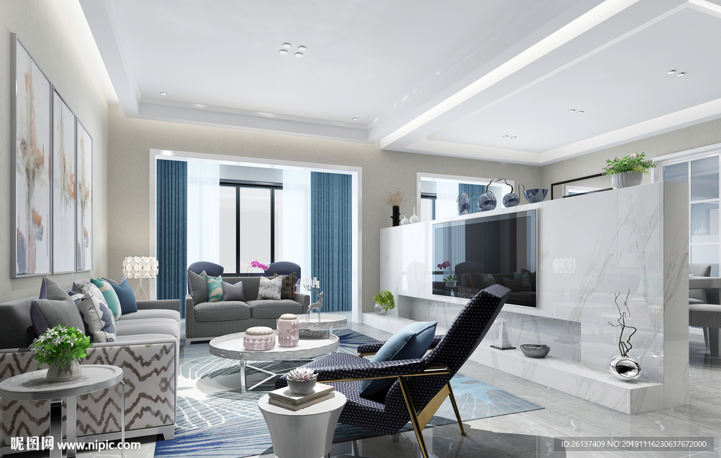 现代风格黑白灰客厅