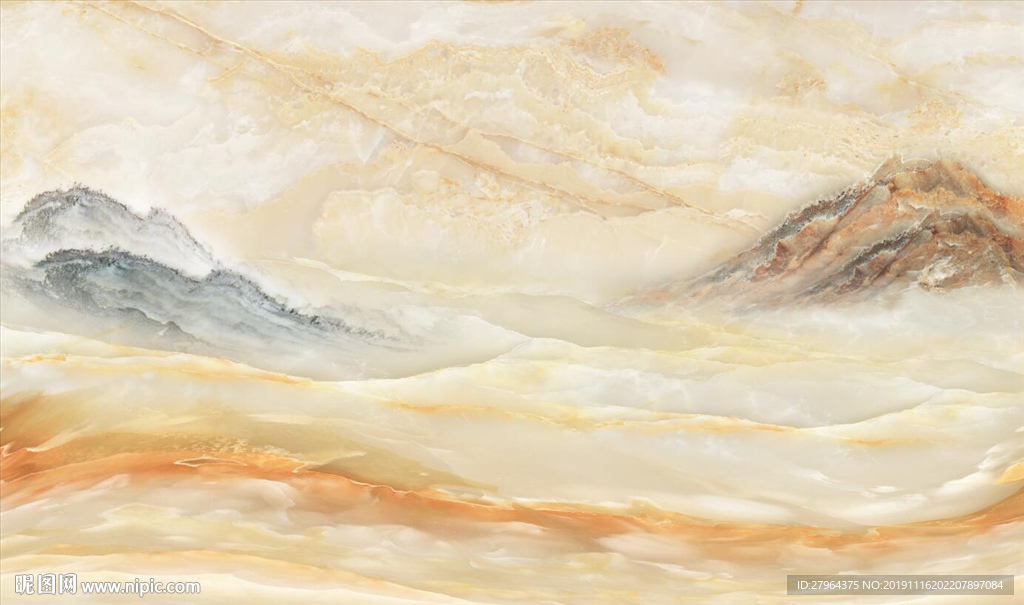 大理石纹山水花日出背景墙阳煦山