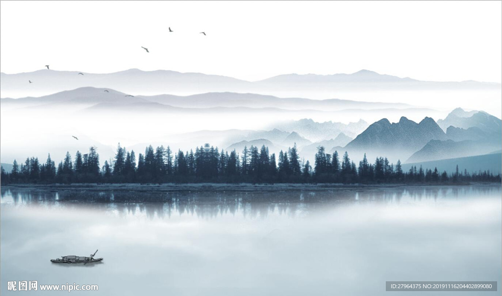 森林山水风景电视背景墙
