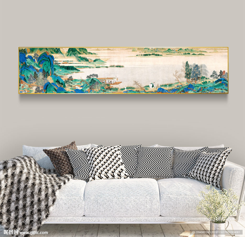 新中式工笔画水墨画山水装饰画