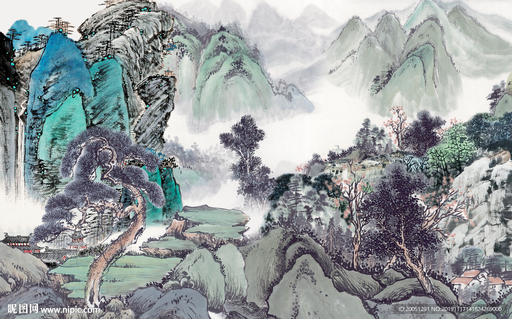 国画山水背景墙