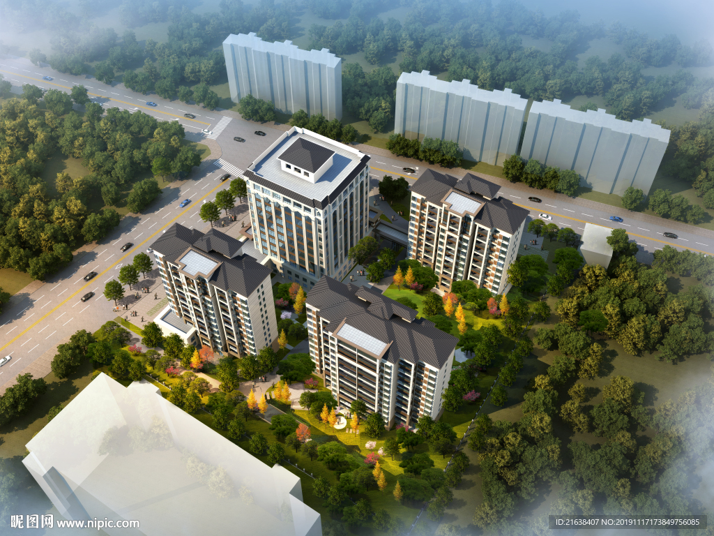 安置房建筑设计整体鸟瞰效果图