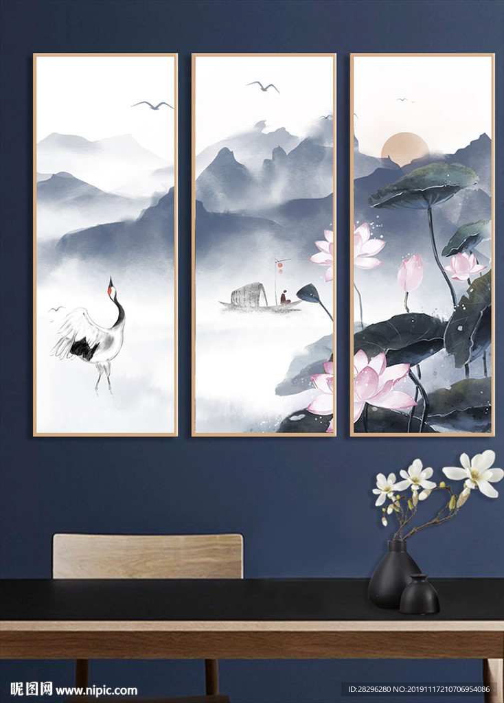 荷花山水背景墙