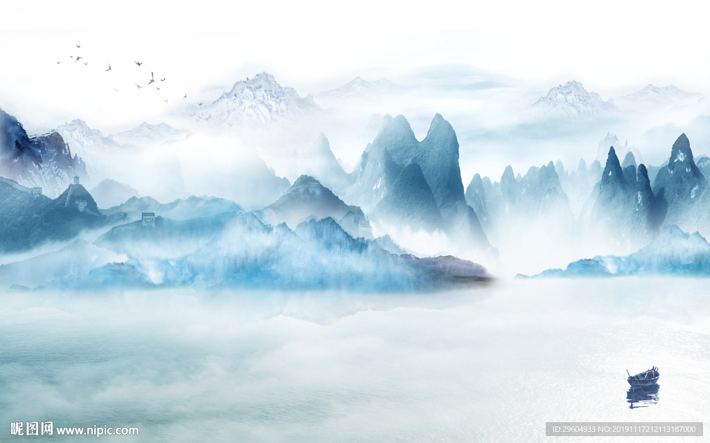 蓝色山水中国情 TIF分层