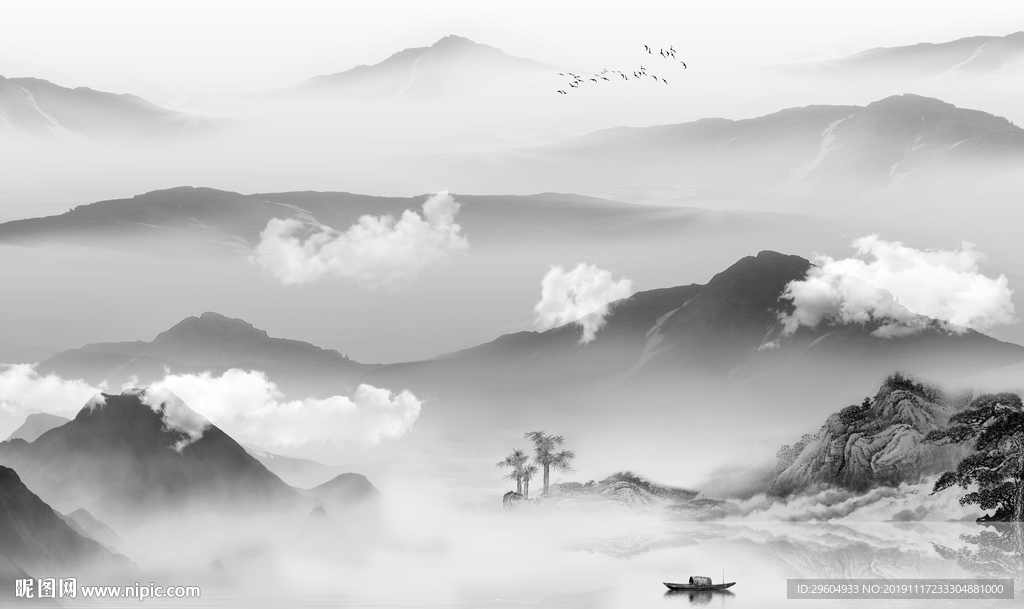 现代山水情山水画 TIF分层