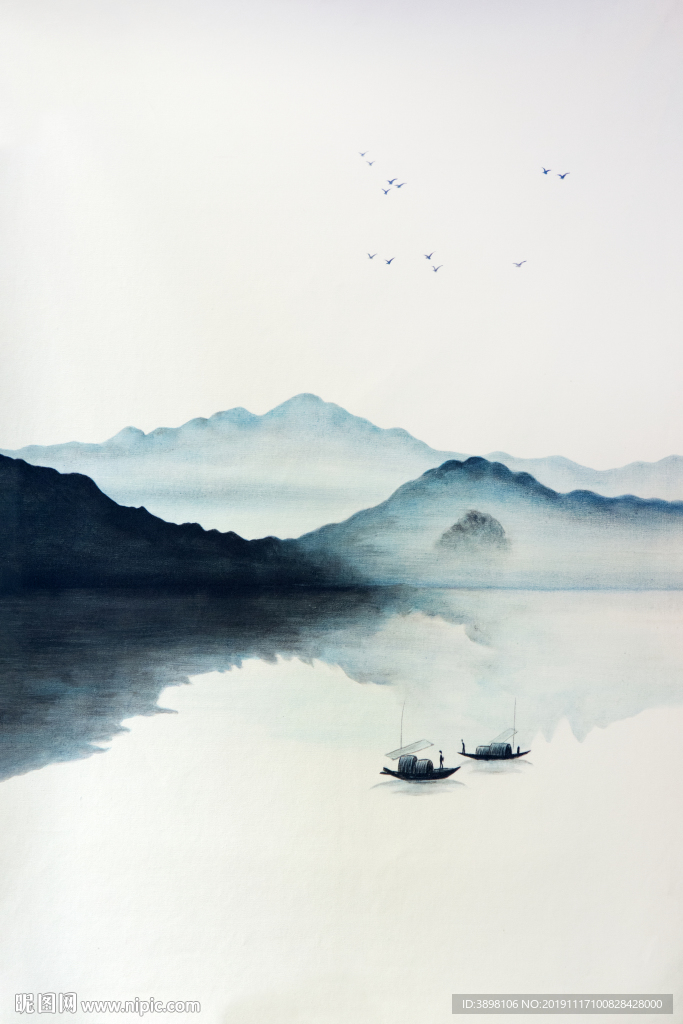 新中式一叶孤舟山水画