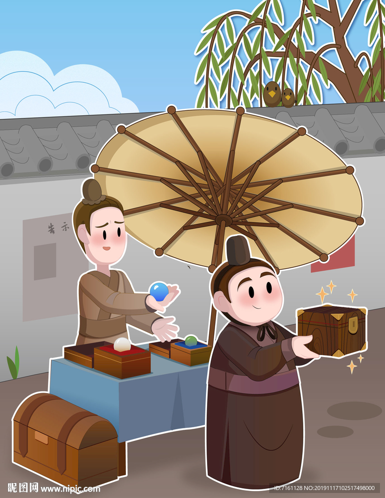 买椟还珠故事卡通绘画插画图片