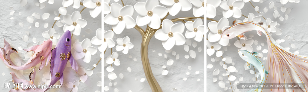 鲤鱼发财树浮雕装饰画