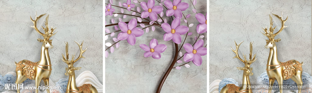 金色麋鹿北装饰画