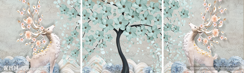 麋鹿山简约发财树装饰画