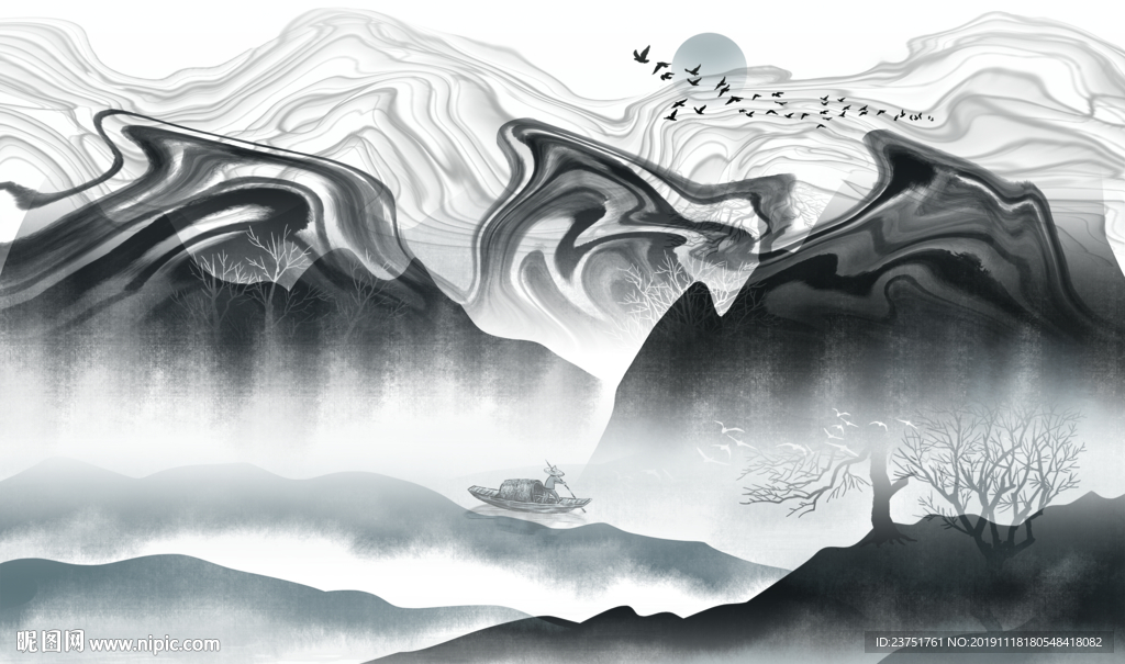 水墨山