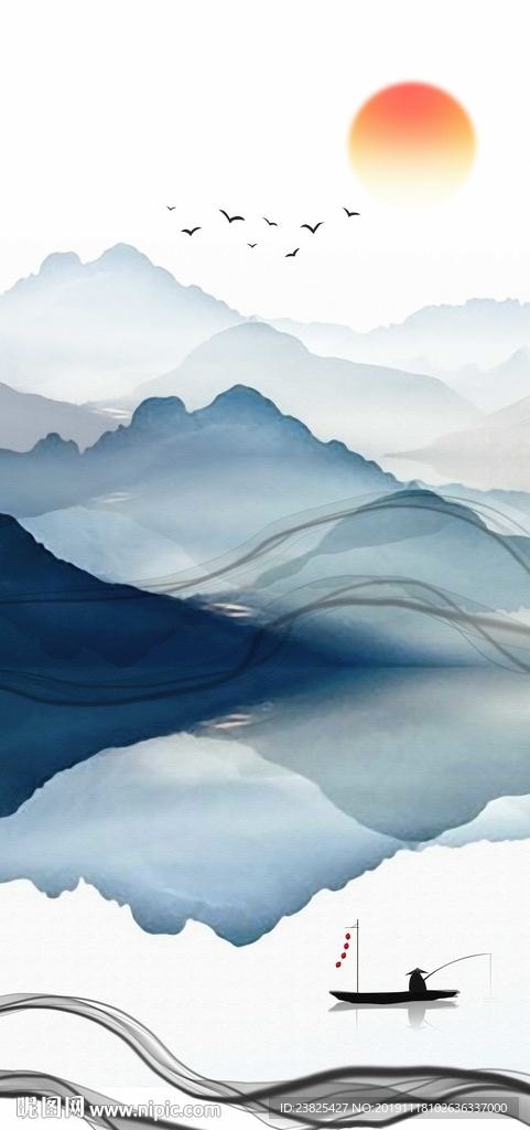 新中式抽象水墨山水意境玄关背景