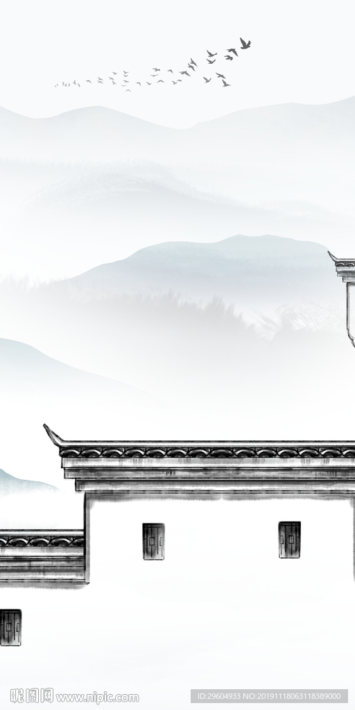 徽派山水画玄关图 TIF分层