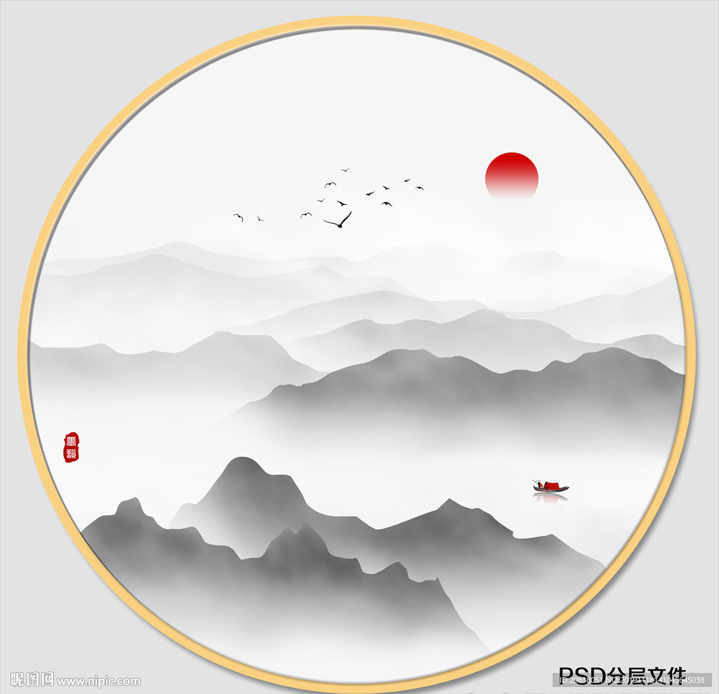 圆形水墨画